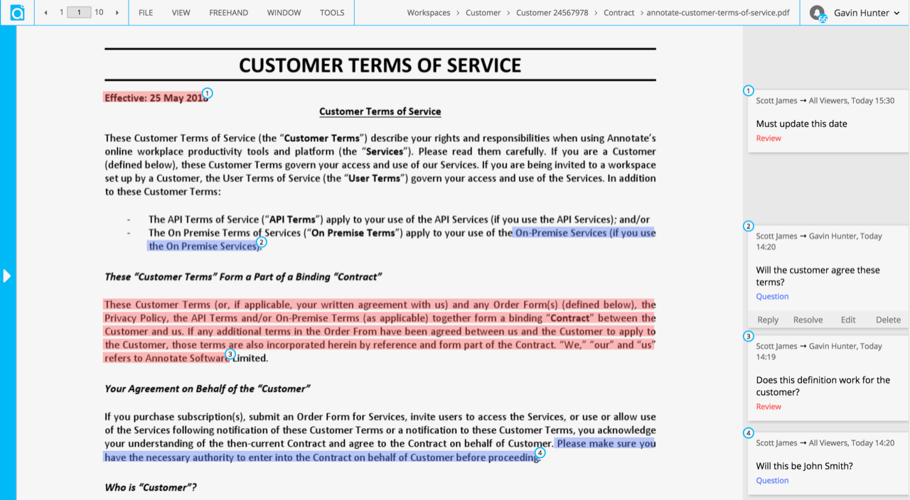  Customer contract shared internally and externally
